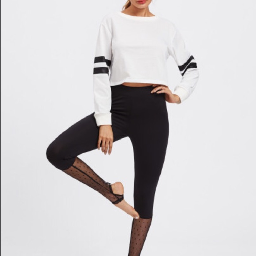 Black Dot mesh panel mixed media stirrup leggings - Picture 2 of 8